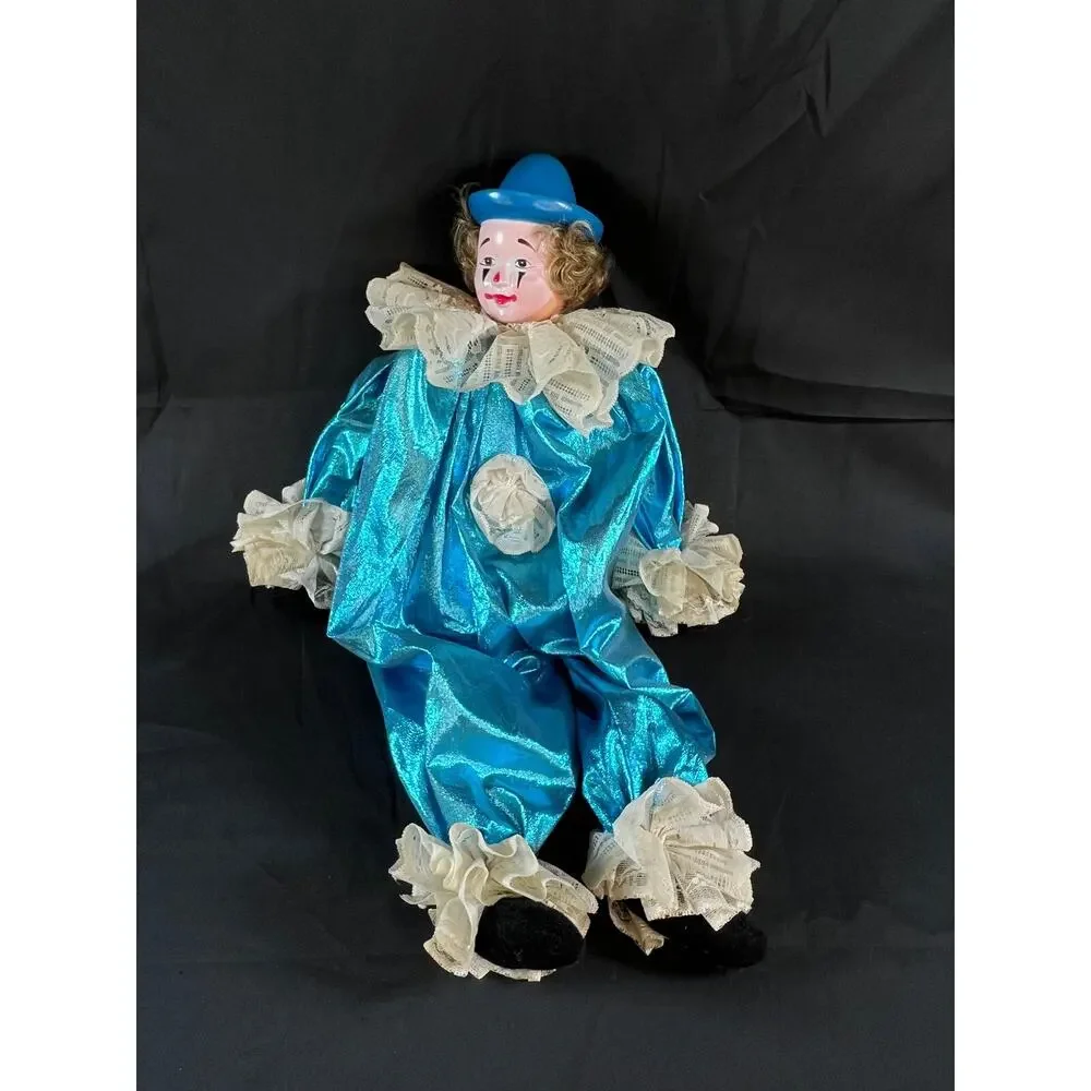 Vintage Large 20” Porcelaine Clown turquoise Dolls Ballerina wood body